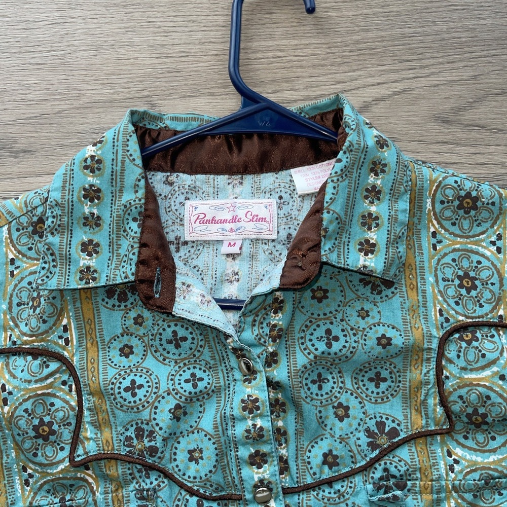 Panhandle Slim Girls M Rockabilly Pearl Snap Western Cowgirl Medallion Print - Picture 2 of 6